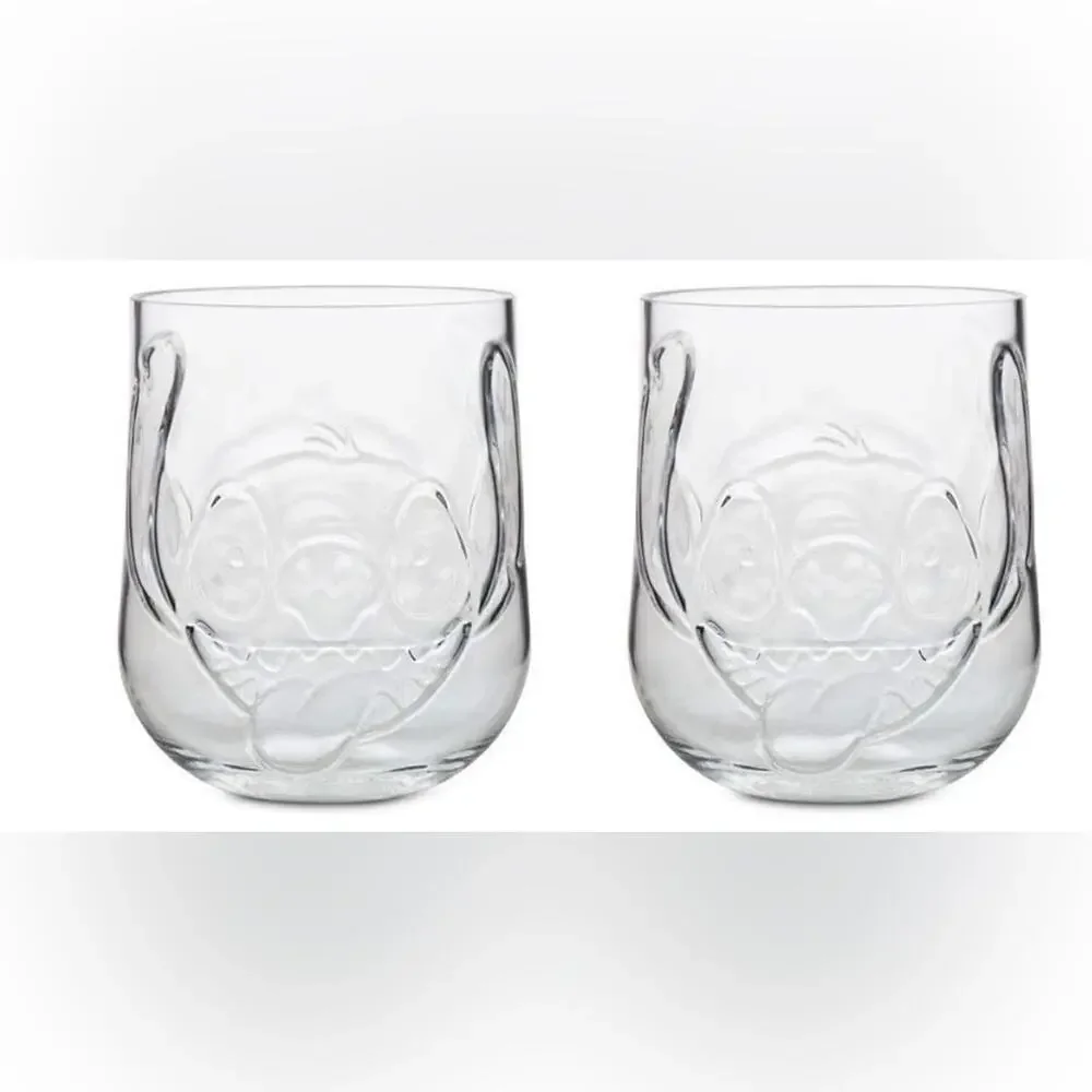 2 EUC Disney Parks Stitch Kitchenware Clear Acrylic Drinking Tumblers 26oz